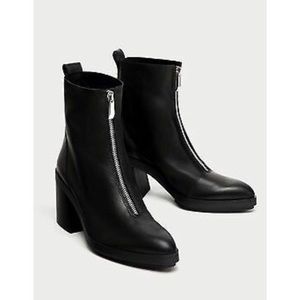 Zara Trafaluc Black Block Heel Ankle Boots